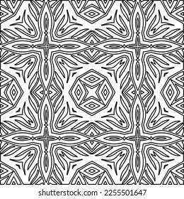 Stylish texture with figures from lines.
Abstract geometric black and white pattern for web page, textures, card, poster, fabric, textile. Monochrome graphic repeating design. 