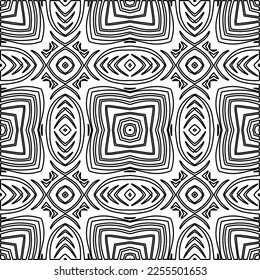 Stylish texture with figures from lines.
Abstract geometric black and white pattern for web page, textures, card, poster, fabric, textile. Monochrome graphic repeating design. 