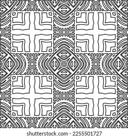 Stylish texture with figures from lines.
Abstract geometric black and white pattern for web page, textures, card, poster, fabric, textile. Monochrome graphic repeating design. 