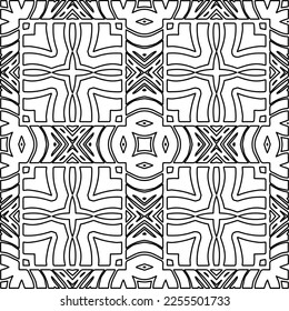 Stylish texture with figures from lines.
Abstract geometric black and white pattern for web page, textures, card, poster, fabric, textile. Monochrome graphic repeating design. 