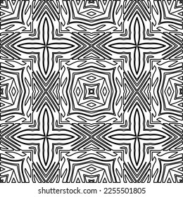 Stylish texture with figures from lines.
Abstract geometric black and white pattern for web page, textures, card, poster, fabric, textile. Monochrome graphic repeating design. 