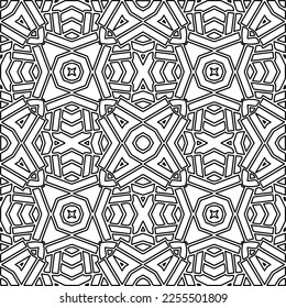 Stylish texture with figures from lines.
Abstract geometric black and white pattern for web page, textures, card, poster, fabric, textile. Monochrome graphic repeating design. 