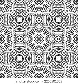 Stylish texture with figures from lines.
Abstract geometric black and white pattern for web page, textures, card, poster, fabric, textile. Monochrome graphic repeating design. 