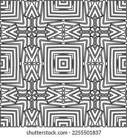 Stylish texture with figures from lines.
Abstract geometric black and white pattern for web page, textures, card, poster, fabric, textile. Monochrome graphic repeating design. 