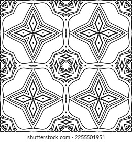 Stylish texture with figures from lines.
Abstract geometric black and white pattern for web page, textures, card, poster, fabric, textile. Monochrome graphic repeating design. 