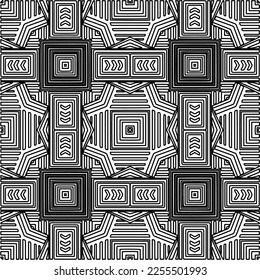 Stylish texture with figures from lines.
Abstract geometric black and white pattern for web page, textures, card, poster, fabric, textile. Monochrome graphic repeating design. 