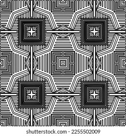 Stylish texture with figures from lines.
Abstract geometric black and white pattern for web page, textures, card, poster, fabric, textile. Monochrome graphic repeating design. 