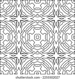 Stylish texture with figures from lines.
Abstract geometric black and white pattern for web page, textures, card, poster, fabric, textile. Monochrome graphic repeating design. 