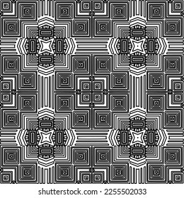 Stylish texture with figures from lines.
Abstract geometric black and white pattern for web page, textures, card, poster, fabric, textile. Monochrome graphic repeating design. 