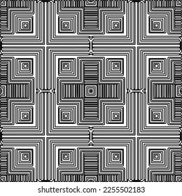 Stylish texture with figures from lines.
Abstract geometric black and white pattern for web page, textures, card, poster, fabric, textile. Monochrome graphic repeating design. 