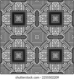 Stylish texture with figures from lines.
Abstract geometric black and white pattern for web page, textures, card, poster, fabric, textile. Monochrome graphic repeating design. 