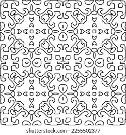 Stylish texture with figures from lines.
Abstract geometric black and white pattern for web page, textures, card, poster, fabric, textile. Monochrome graphic repeating design. 