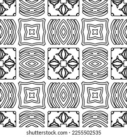 Stylish texture with figures from lines.
Abstract geometric black and white pattern for web page, textures, card, poster, fabric, textile. Monochrome graphic repeating design. 
