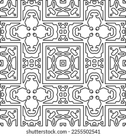 Stylish texture with figures from lines.
Abstract geometric black and white pattern for web page, textures, card, poster, fabric, textile. Monochrome graphic repeating design. 