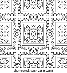 Stylish texture with figures from lines.
Abstract geometric black and white pattern for web page, textures, card, poster, fabric, textile. Monochrome graphic repeating design. 