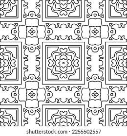 Stylish texture with figures from lines.
Abstract geometric black and white pattern for web page, textures, card, poster, fabric, textile. Monochrome graphic repeating design. 