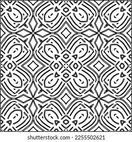 Stylish texture with figures from lines.
Abstract geometric black and white pattern for web page, textures, card, poster, fabric, textile. Monochrome graphic repeating design. 