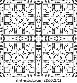 Stylish texture with figures from lines.
Abstract geometric black and white pattern for web page, textures, card, poster, fabric, textile. Monochrome graphic repeating design. 