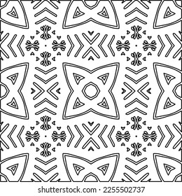 Stylish texture with figures from lines.
Abstract geometric black and white pattern for web page, textures, card, poster, fabric, textile. Monochrome graphic repeating design. 