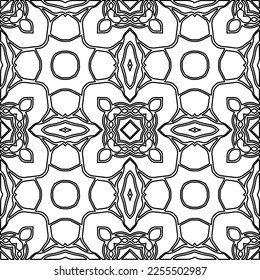 Stylish texture with figures from lines.
Abstract geometric black and white pattern for web page, textures, card, poster, fabric, textile. Monochrome graphic repeating design. 