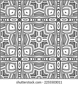 Stylish texture with figures from lines.
Abstract geometric black and white pattern for web page, textures, card, poster, fabric, textile. Monochrome graphic repeating design. 