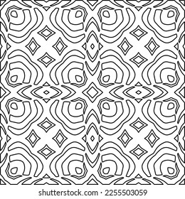 Stylish texture with figures from lines.
Abstract geometric black and white pattern for web page, textures, card, poster, fabric, textile. Monochrome graphic repeating design. 