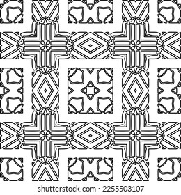 Stylish texture with figures from lines.
Abstract geometric black and white pattern for web page, textures, card, poster, fabric, textile. Monochrome graphic repeating design. 
