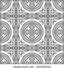 Stylish texture with figures from lines.
Abstract geometric black and white pattern for web page, textures, card, poster, fabric, textile. Monochrome graphic repeating design. 