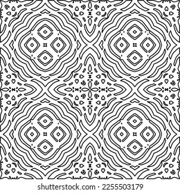 Stylish texture with figures from lines.
Abstract geometric black and white pattern for web page, textures, card, poster, fabric, textile. Monochrome graphic repeating design. 