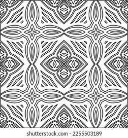 Stylish texture with figures from lines.
Abstract geometric black and white pattern for web page, textures, card, poster, fabric, textile. Monochrome graphic repeating design. 