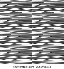 Stilvolle Textur mit Figuren aus Linien.
Abstraktes geometrisches Schwarz-Weiß-Muster für Webseiten, Texturen, Karten, Plakate, Gewebe, Textilien. Monochrome grafische Wiederholungsdesign. 