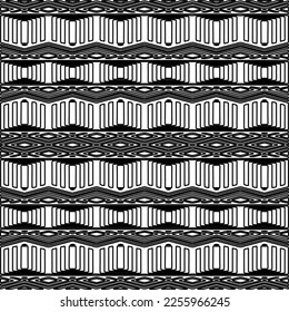 Stylish texture with figures from lines.
Abstract geometric black and white pattern for web page, textures, card, poster, fabric, textile. Monochrome graphic repeating design. 