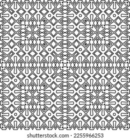 Stilvolle Textur mit Figuren aus Linien.
Abstraktes geometrisches Schwarz-Weiß-Muster für Webseiten, Texturen, Karten, Plakate, Gewebe, Textilien. Monochrome grafische Wiederholungsdesign. 