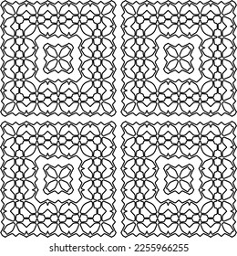 Stylish texture with figures from lines.
Abstract geometric black and white pattern for web page, textures, card, poster, fabric, textile. Monochrome graphic repeating design. 