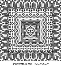 Stylish texture with figures from lines.
Abstract geometric black and white pattern for web page, textures, card, poster, fabric, textile. Monochrome graphic repeating design. 
