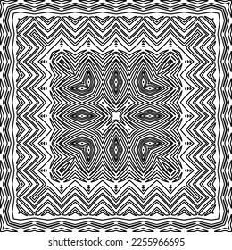 Stylish texture with figures from lines.
Abstract geometric black and white pattern for web page, textures, card, poster, fabric, textile. Monochrome graphic repeating design. 