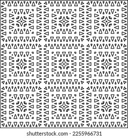 Stylish texture with figures from lines.
Abstract geometric black and white pattern for web page, textures, card, poster, fabric, textile. Monochrome graphic repeating design. 