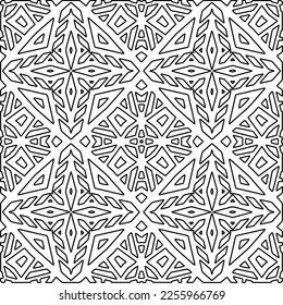 Stylish texture with figures from lines.
Abstract geometric black and white pattern for web page, textures, card, poster, fabric, textile. Monochrome graphic repeating design. 