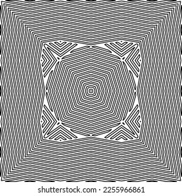 Stylish texture with figures from lines.
Abstract geometric black and white pattern for web page, textures, card, poster, fabric, textile. Monochrome graphic repeating design. 