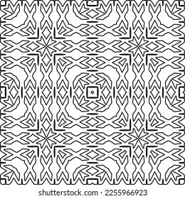 Stylish texture with figures from lines.
Abstract geometric black and white pattern for web page, textures, card, poster, fabric, textile. Monochrome graphic repeating design. 