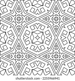 Stylish texture with figures from lines.
Abstract geometric black and white pattern for web page, textures, card, poster, fabric, textile. Monochrome graphic repeating design. 