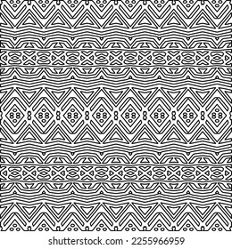 Stilvolle Textur mit Figuren aus Linien.
Abstraktes geometrisches Schwarz-Weiß-Muster für Webseiten, Texturen, Karten, Plakate, Gewebe, Textilien. Monochrome grafische Wiederholungsdesign. 