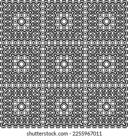 Stylish texture with figures from lines.
Abstract geometric black and white pattern for web page, textures, card, poster, fabric, textile. Monochrome graphic repeating design. 