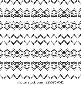 Stilvolle Textur mit Figuren aus Linien.
Abstraktes geometrisches Schwarz-Weiß-Muster für Webseiten, Texturen, Karten, Plakate, Gewebe, Textilien. Monochrome grafische Wiederholungsdesign. 