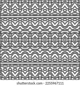 Stylish texture with figures from lines.
Abstract geometric black and white pattern for web page, textures, card, poster, fabric, textile. Monochrome graphic repeating design. 