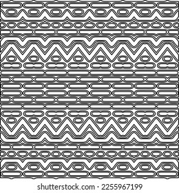 Stylish texture with figures from lines.
Abstract geometric black and white pattern for web page, textures, card, poster, fabric, textile. Monochrome graphic repeating design. 