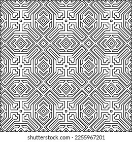 Stylish texture with figures from lines.
Abstract geometric black and white pattern for web page, textures, card, poster, fabric, textile. Monochrome graphic repeating design. 