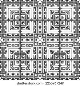 Stylish texture with figures from lines.
Abstract geometric black and white pattern for web page, textures, card, poster, fabric, textile. Monochrome graphic repeating design. 