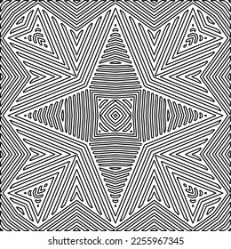Stylish texture with figures from lines.
Abstract geometric black and white pattern for web page, textures, card, poster, fabric, textile. Monochrome graphic repeating design. 