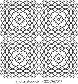 Stylish texture with figures from lines.
Abstract geometric black and white pattern for web page, textures, card, poster, fabric, textile. Monochrome graphic repeating design. 